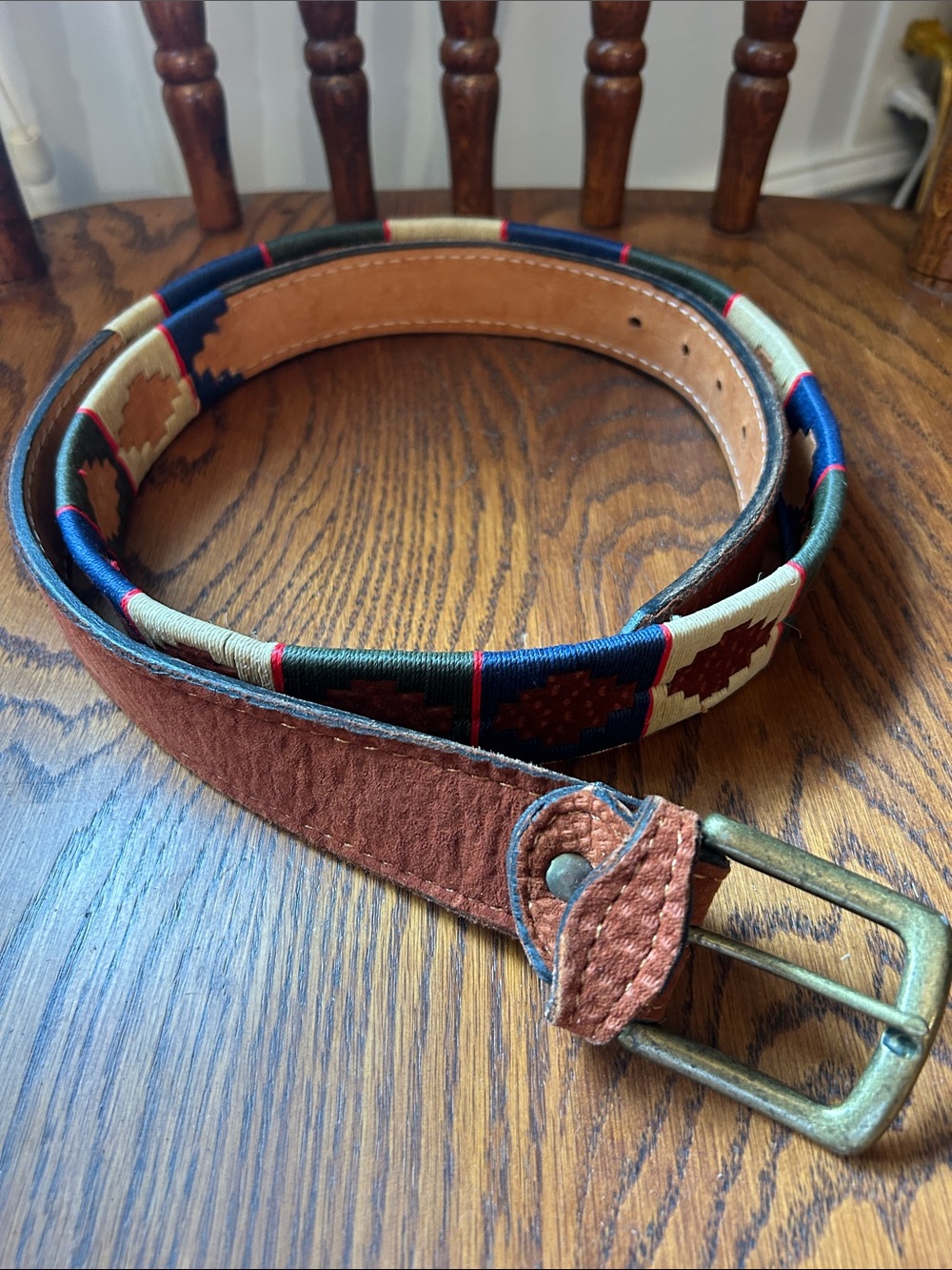 Men's Brown Capybara Leather Belt with Navy Pattern